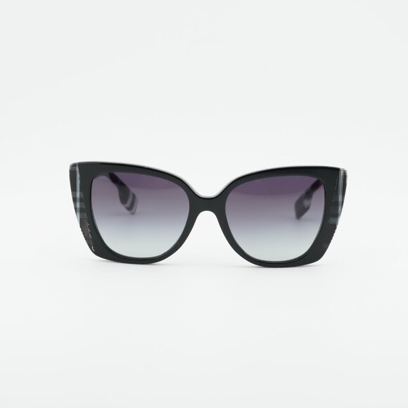 Burberry BE4393 40518G Sunglasses Black/Check White Cat Eye Frame, Grey Lenses main image 7